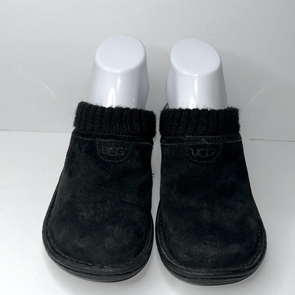 UGG Australia Gael Black Suede Clogs Wedge Heel Sheepskin Shearling Mules Sz 6 - Picture 9 of 17